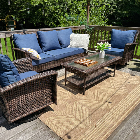 5 Seats Wicker Patio Conversation Sofa Set with Swivel Chairs