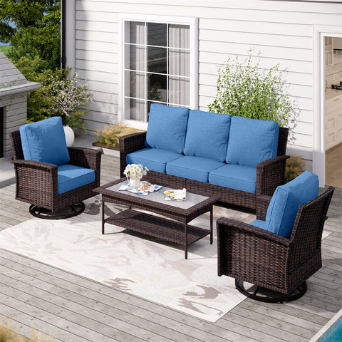 5 Seats Wicker Patio Conversation Sofa Set with Swivel Chairs