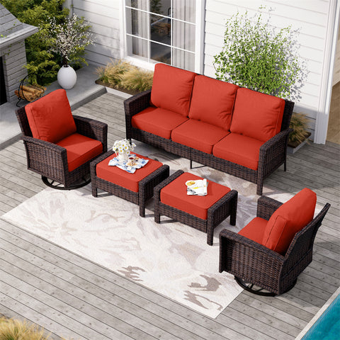 5 Seats Wicker Patio Conversation Sofa Set with Swivel Chairs