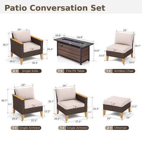 7-Seat Luxurious Half-moon Rattan Sofa with 56" Rattan Fire Pit Table