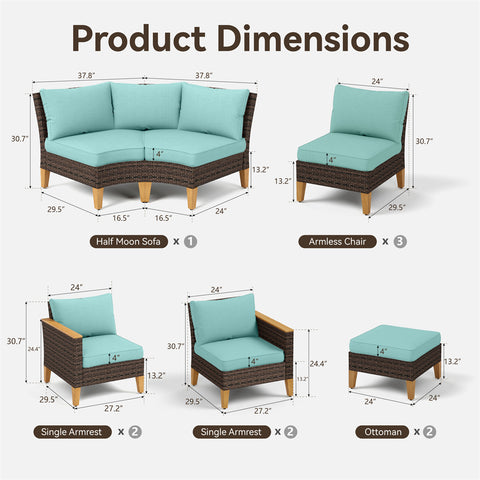 10/11 Pieces Rattan Half-Moon Curved Luxury Outdoor Sofa Sectional