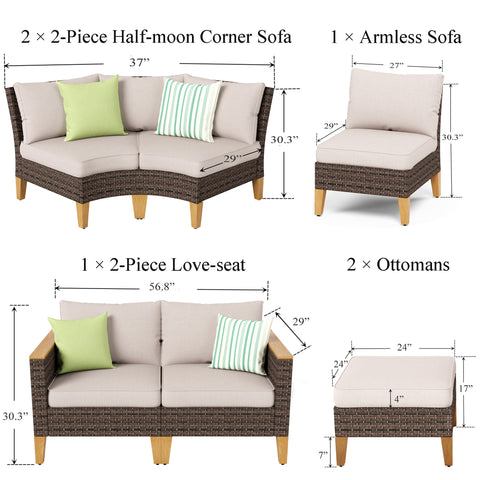 9-Piece Rattan Half-Moon Curved Luxury Outdoor Sofa