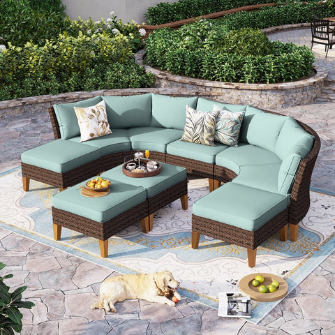 9-Piece Rattan Half-Moon Curved Luxury Outdoor Sofa