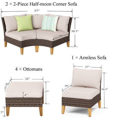 9-Piece Rattan Half-Moon Curved Luxury Outdoor Sofa
