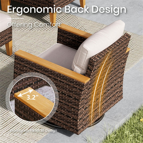 7-Seat Luxurious Half-moon Rattan Sofa with 56" Rattan Fire Pit Table