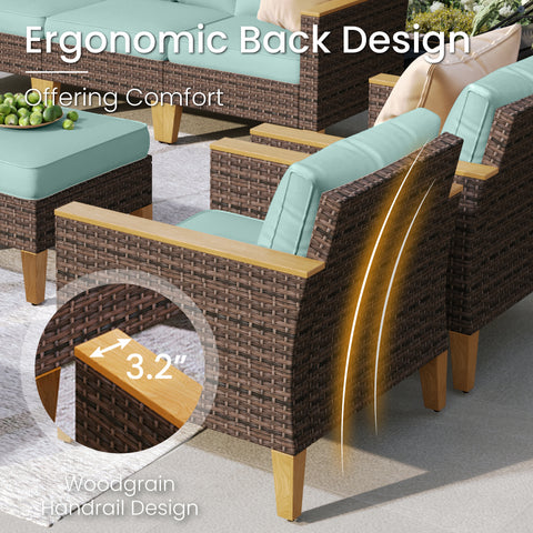 7-Seat Luxurious Half-moon Rattan Sofa with 56" Rattan Fire Pit Table