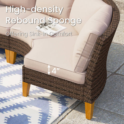 7-Seat Luxurious Half-moon Rattan Sofa with 56" Rattan Fire Pit Table