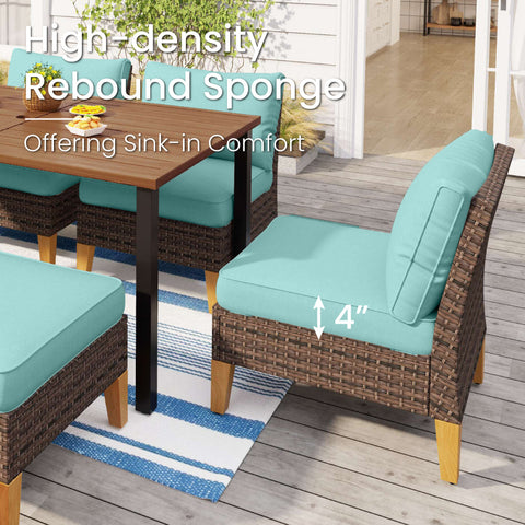 7-Seat Luxurious Half-moon Rattan Sofa with 45" Metal Fire Pit Table