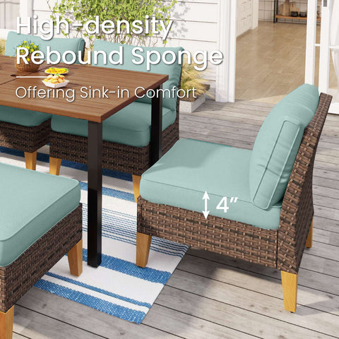 7-Seat Luxurious Half-moon Rattan Sofa with 56" Rattan Fire Pit Table