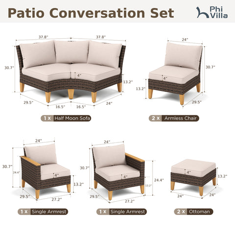 8-Piece Rattan Half-Moon Curved Luxury Outdoor Sofa Sectional