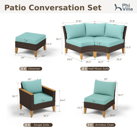 9-Piece Rattan Half-Moon Curved Luxury Outdoor Sofa