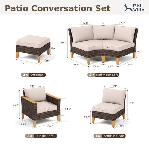 9-Piece Rattan Half-Moon Curved Luxury Outdoor Sofa