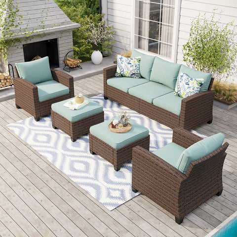 Upgraded Outdoor Sofa Set Rattan Set with Thick Cushions