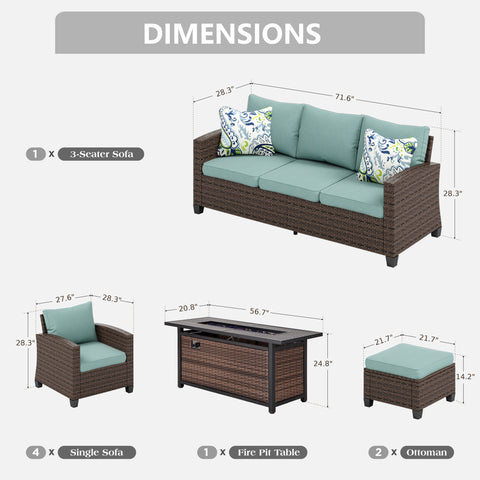 Upgraded Rattan Outdoor Sofa with 56" Rattan Fire Pit Table