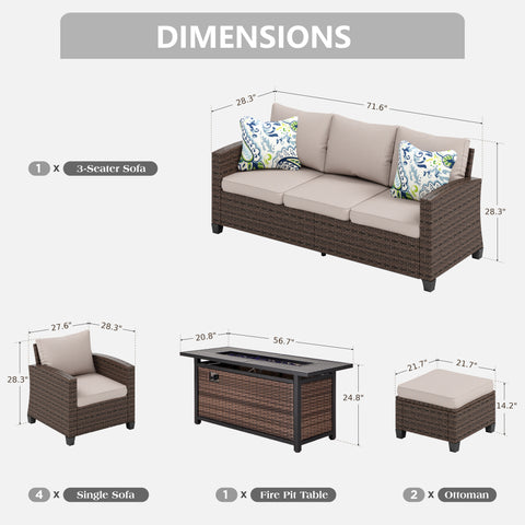 Upgraded Rattan Outdoor Sofa with 56" Rattan Fire Pit Table