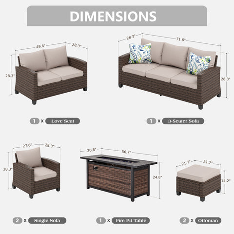 Upgraded Rattan Outdoor Sofa with 56" Rattan Fire Pit Table