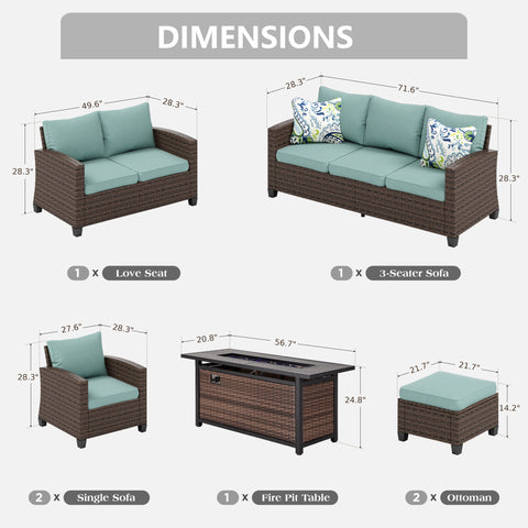Upgraded Rattan Outdoor Sofa with 56" Rattan Fire Pit Table