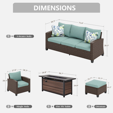 Upgraded Rattan Outdoor Sofa with 56" Rattan Fire Pit Table