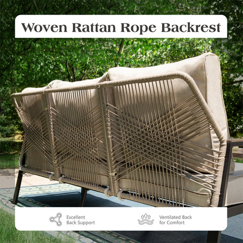 5-Seat Outdoor Patio Sofa Set With Iron-Woven Rattan Backrest and Coffee Table
