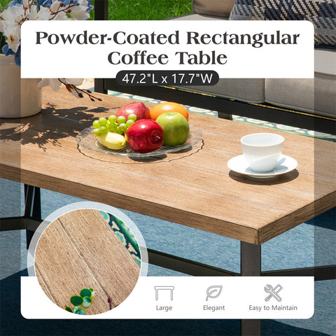 5-Seat Outdoor Patio Sofa Set With Iron-Woven Rattan Backrest and Coffee Table