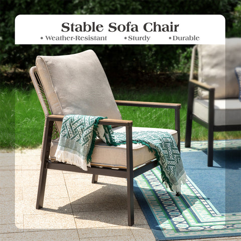 5-Seat Outdoor Patio Sofa Set With Iron-Woven Rattan Backrest and Coffee Table