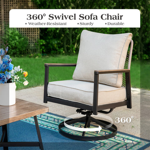 5-Seat Outdoor Patio Sofa Set With Iron-Woven Rattan Backrest and Coffee Table