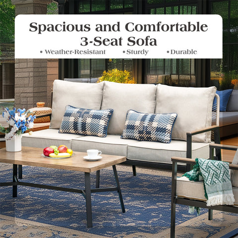 5-Seat Outdoor Patio Sofa Set With Iron-Woven Rattan Backrest and Coffee Table