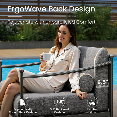 5-Seater Outdoor Conversation Sofa Set with Extra Thick Cushion and 2 Coffee Table