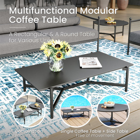5-Seater Outdoor Conversation Sofa Set with Extra Thick Cushion and 2 Coffee Table