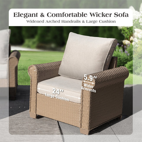 Luxury Wicker Patio Conversation Sofa Set with Fire Pit Table