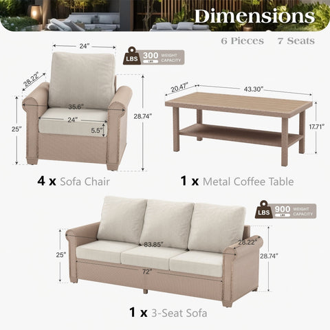Luxury 5 Seats Wicker Patio Conversation Sofa Set with Wider Armrests