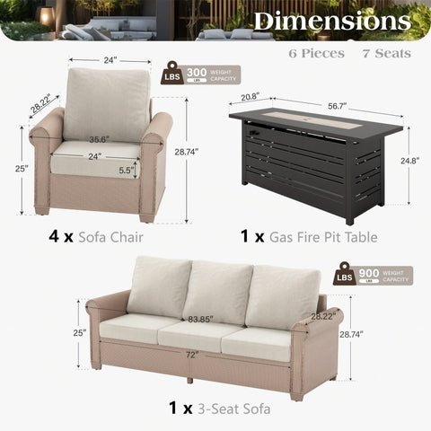 Luxury Wicker Patio Conversation Sofa Set with Fire Pit Table