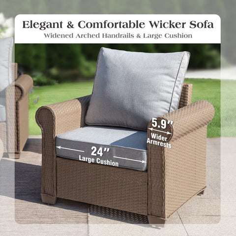 Luxury Wicker Patio Conversation Sofa Set with Fire Pit Table