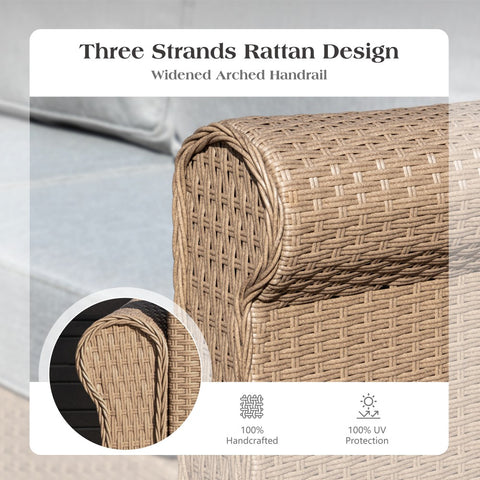Luxury Wicker Patio Conversation Sofa Set with Fire Pit Table