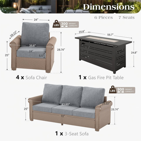 Luxury Wicker Patio Conversation Sofa Set with Fire Pit Table