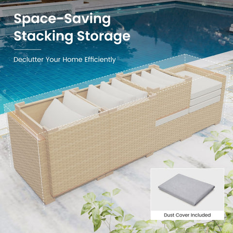Outdoor Rattan Conversation Sofa Set with Acacia Wood Coffee Table