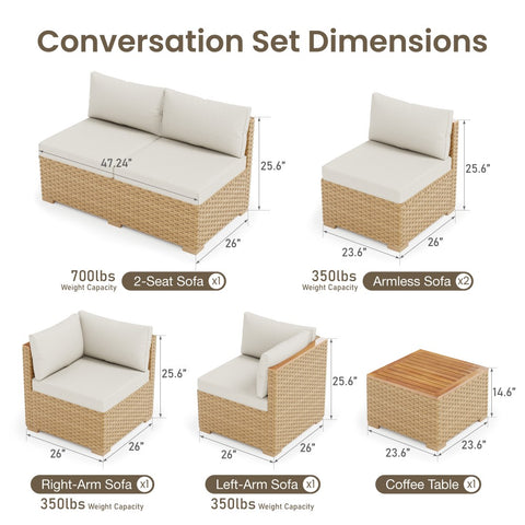 Outdoor Rattan Conversation Sofa Set with Acacia Wood Coffee Table