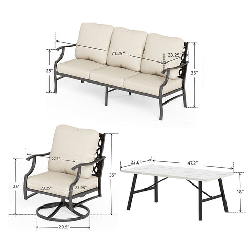 5-Seat Thick Cushion Conversation Sets with Swivel Chairs & Ottoman