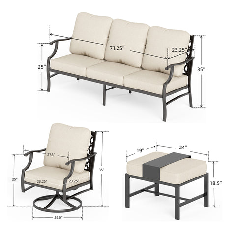 5-Seat Thick Cushion Conversation Sets with Swivel Chairs & Ottoman