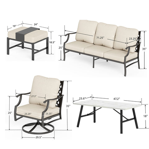 5-Seat Thick Cushion Conversation Sets with Swivel Chairs & Ottoman