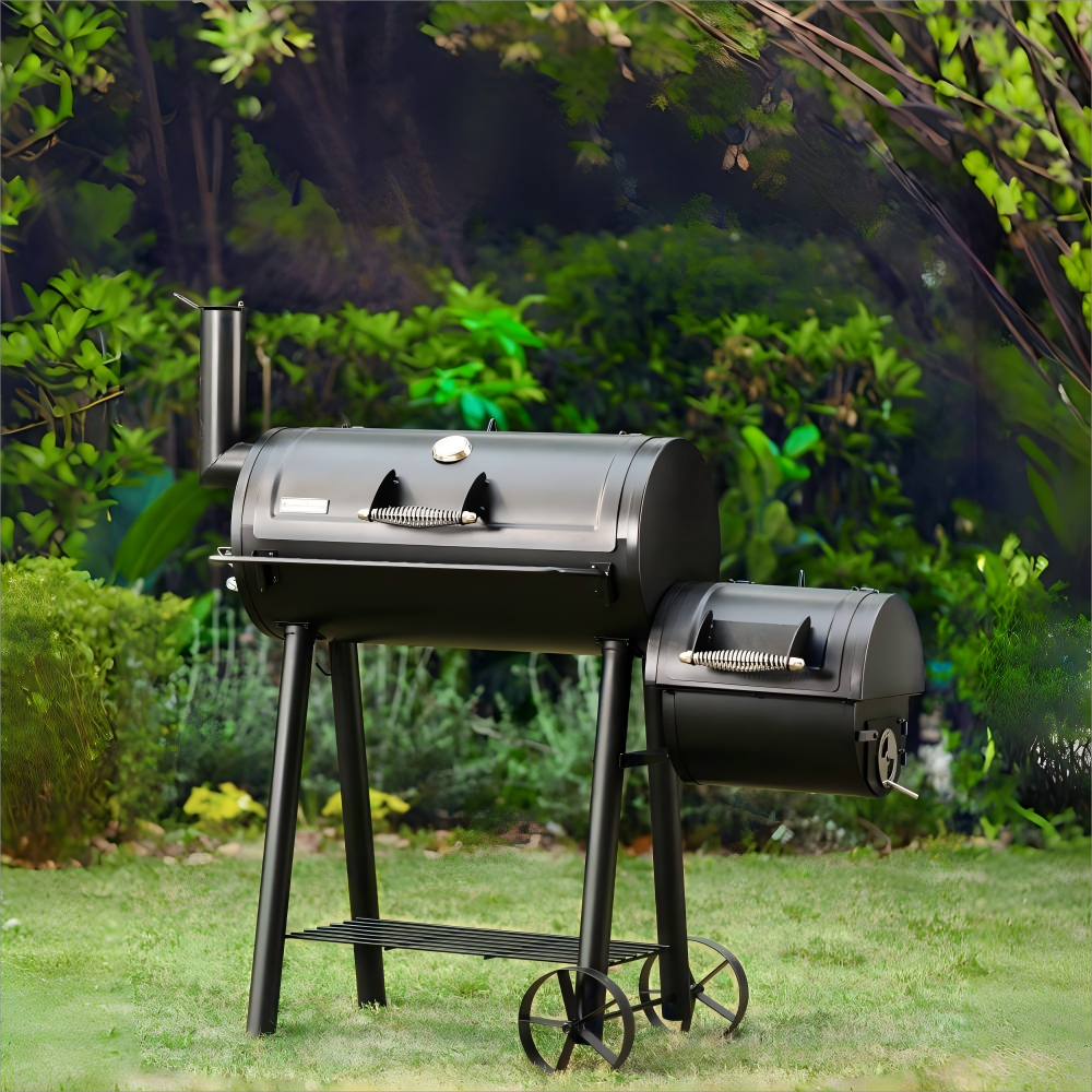 Captiva Designs 2-In-1 Charcoal Smoker Grill with Offset Smoke Box Middle Size