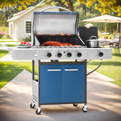 4-Burner Propane BBQ Grill with Side Burner for Outdoor Cooking