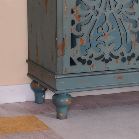 Tall Accent Storage Cabinet with Decorative Carved Design