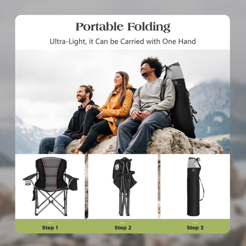 Oversized Portable Folding Camping Chair with Cooler Bag for Sports, Beach, Hiking, Fishing