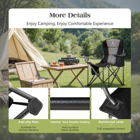Oversized Portable Folding Camping Chair with Cooler Bag for Sports, Beach, Hiking, Fishing