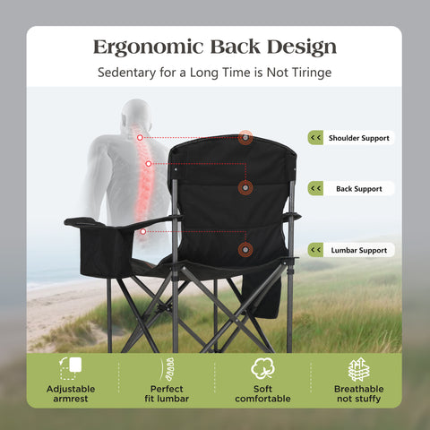 Oversized Portable Folding Camping Chair with Cooler Bag for Sports, Beach, Hiking, Fishing