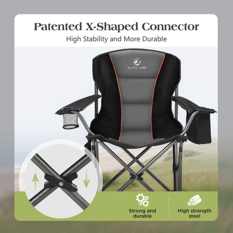 Oversized Portable Folding Camping Chair with Cooler Bag for Sports, Beach, Hiking, Fishing