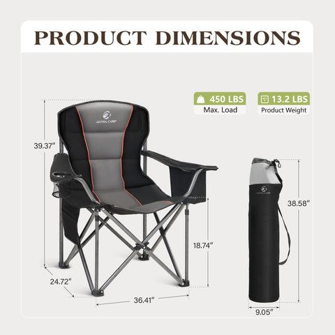 Oversized Portable Folding Camping Chair with Cooler Bag for Sports, Beach, Hiking, Fishing