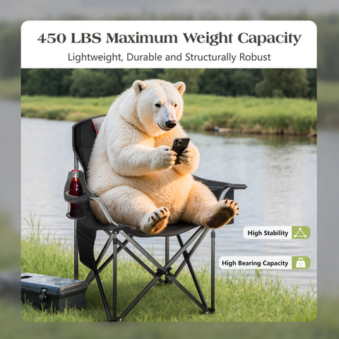 Oversized Portable Folding Camping Chair with Cooler Bag for Sports, Beach, Hiking, Fishing