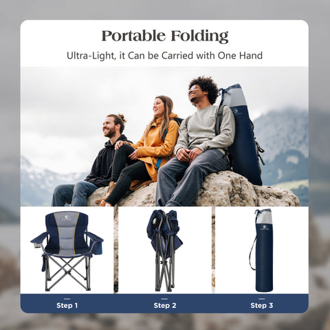 Oversized Portable Folding Camping Chair with Cooler Bag for Sports, Beach, Hiking, Fishing